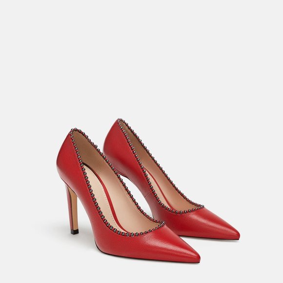 Zara Shoes - ZARA 6 LEATHER STILETTO PUMPS BEADED HIGH HEELS
